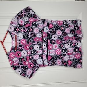 White Cross Hearts and Breast Cancer Awareness Ribbon Scrub Top Pink Black